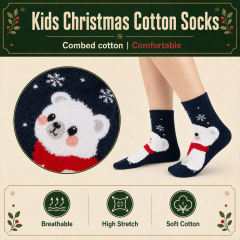 COOPLUS Kids Christmas Socks 5 Pairs Boys Girls Fuzzy Soft Cartoon Holiday Gift Set Gift Bag Greeting Card