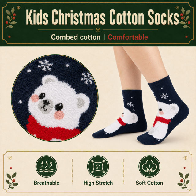 COOPLUS Kids Christmas Socks 5 Pairs Boys Girls Fuzzy Soft Cartoon Holiday Gift Set Gift Bag Greeting Card
