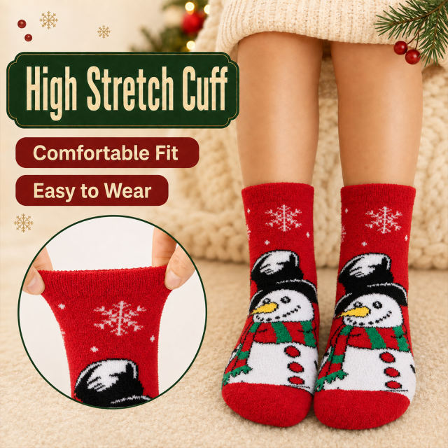 COOPLUS Kids Christmas Socks 5 Pairs Boys Girls Fuzzy Soft Cartoon Holiday Gift Set Gift Bag Greeting Card