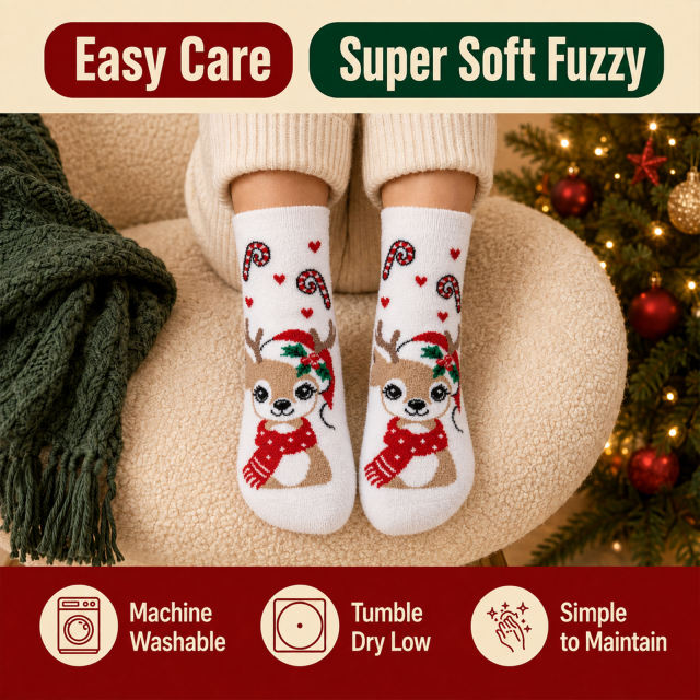 COOPLUS Kids Christmas Socks 5 Pairs Boys Girls Fuzzy Soft Cartoon Holiday Gift Set Gift Bag Greeting Card