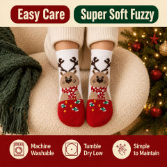 COOPLUS Kids Christmas Socks 5 Pairs Boys Girls Fuzzy Soft Cartoon Holiday Gift Set Gift Bag Greeting Card