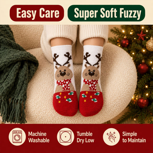 COOPLUS Kids Christmas Socks 5 Pairs Boys Girls Fuzzy Soft Cartoon Holiday Gift Set Gift Bag Greeting Card