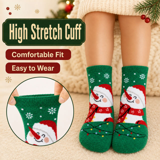 COOPLUS Kids Christmas Socks 5 Pairs Boys Girls Fuzzy Soft Cartoon Holiday Gift Set Gift Bag Greeting Card