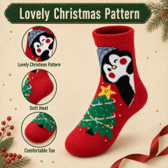 COOPLUS Kids Christmas Socks 5 Pairs Boys Girls Fuzzy Soft Cartoon Holiday Gift Set Gift Bag Greeting Card
