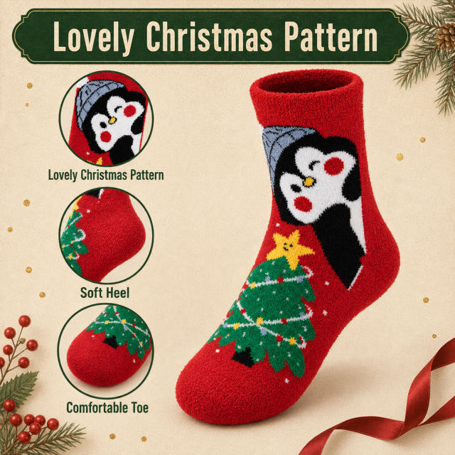 COOPLUS Kids Christmas Socks 5 Pairs Boys Girls Fuzzy Soft Cartoon Holiday Gift Set Gift Bag Greeting Card