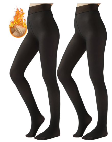EALLCO Womens 200 Den Soft Opaque Tights, Adding Fleece Women's Tights 2 Pieces
