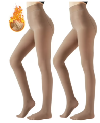 EALLCO Womens 200 Den Soft Opaque Tights, Adding Fleece Women's Tights 2 Pieces