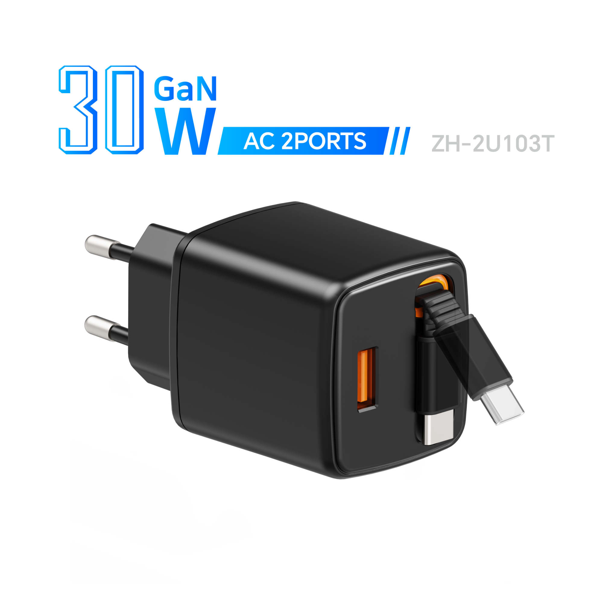 Zonhope GaN Retractable Charger Series 30W AC Fast Charger