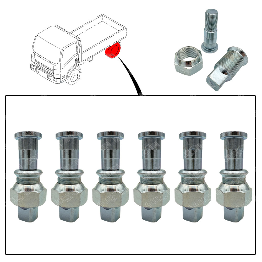 6 Wheel Nuts & Studs Rear Wheel For Isuzu NPR NQR NPR-HD NRR Reach GMC Chevy W3500 W4500 W5500 4HE1 4HK1 4JJ1 4.8L 5.7L 6.0L 3.0L1998-2023