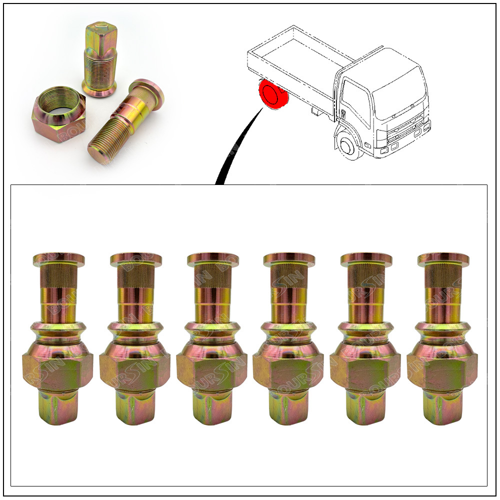 6 Wheel Nuts & Studs Rear Wheel For Isuzu NPR NQR NPR-HD NRR Reach GMC Chevy W3500 W4500 W5500 4HE1 4HK1 4JJ1 4.8L 5.7L 6.0L 3.0L1998-2023