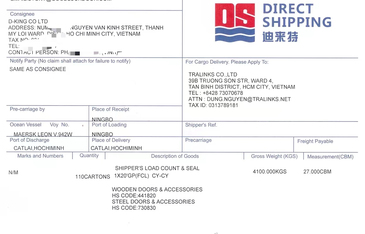 [Ho Chi Minh city,Vietnam]a supply contract with Vietnam D-king co ltd. for a batch of steel fire doors, wood fire doors and stainless steel doors.