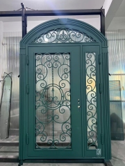 double wrought iron front door in green color
