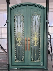 double wrought iron front door in green color
