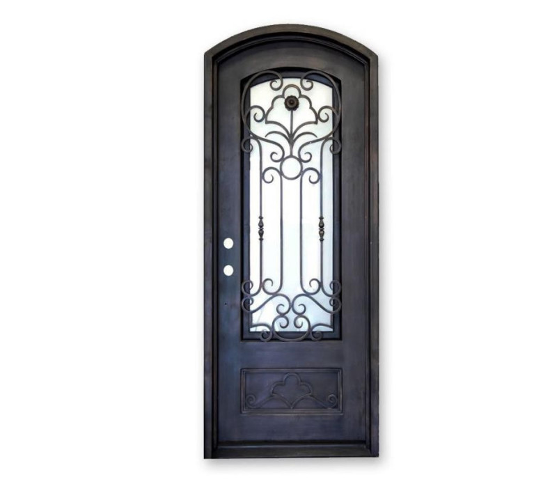 Single Arc top wrought iron door with glass