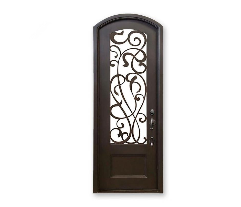 Single Arc top wrought iron door with glass