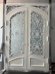 double wrought iron front door in white color