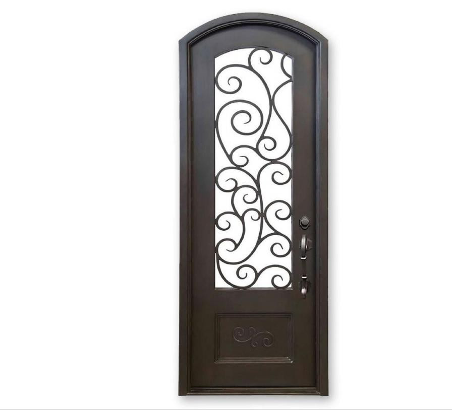 Single Arc top wrought iron door with glass
