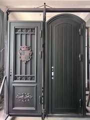 Single panel with both sidelights wrought iron front entry door