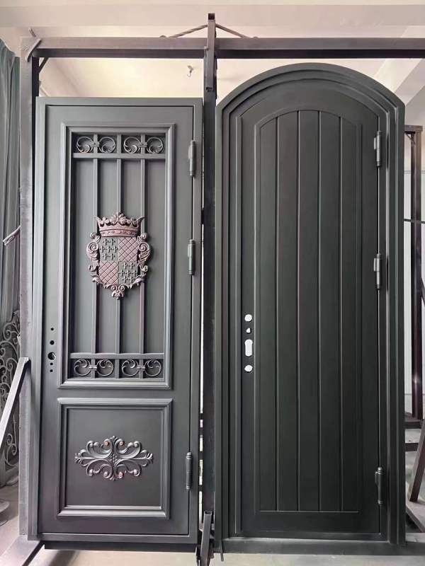 Single panel with both sidelights wrought iron front entry door