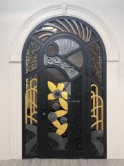 Single panel with both sidelights wrought iron front entry door
