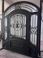 Single panel with both sidelights wrought iron front entry door