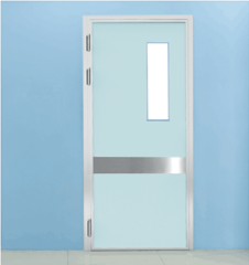Wood Surface Finish with Vision Panel and SUS304 kick Plate Galvanized Steel Hospital Door