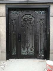 Single panel with both sidelights wrought iron front entry door