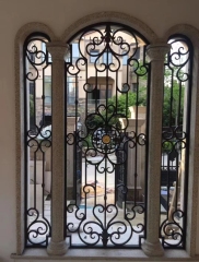 Single panel with both sidelights wrought iron front entry door