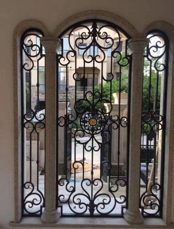 Single panel with both sidelights wrought iron front entry door