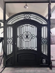 Single panel with both sidelights wrought iron front entry door