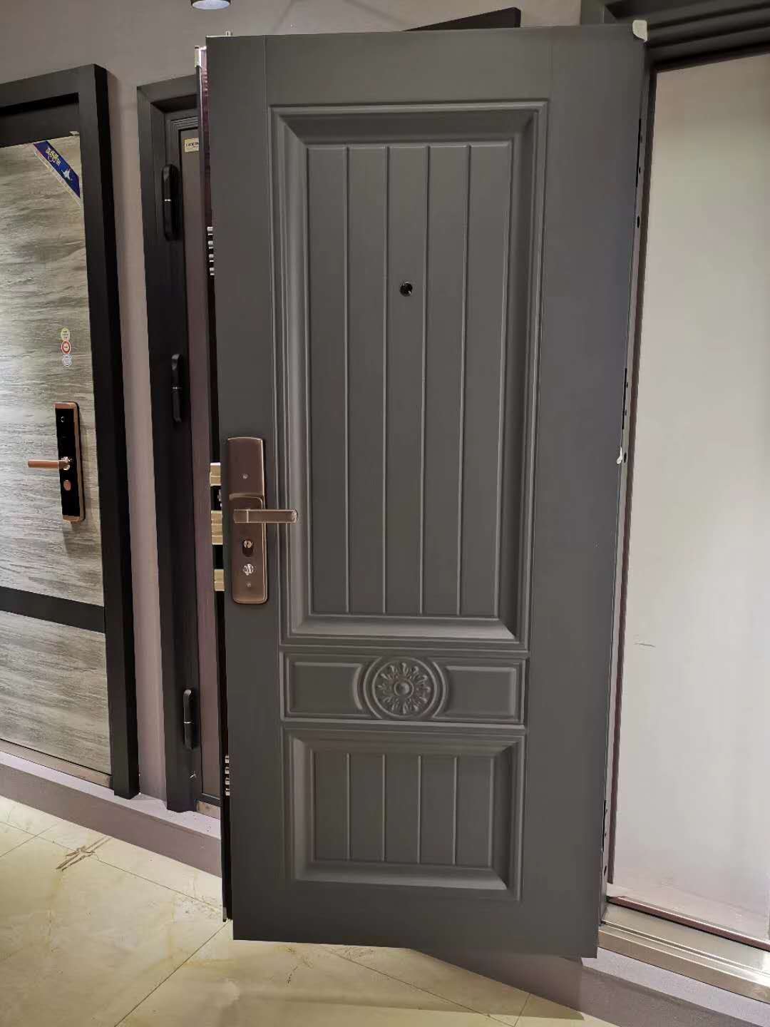 front entry door for modern villa house with smart lock
