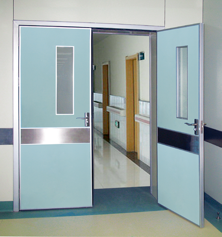 Swing door with S.S kickplate and push plate custom patient room door for hospital