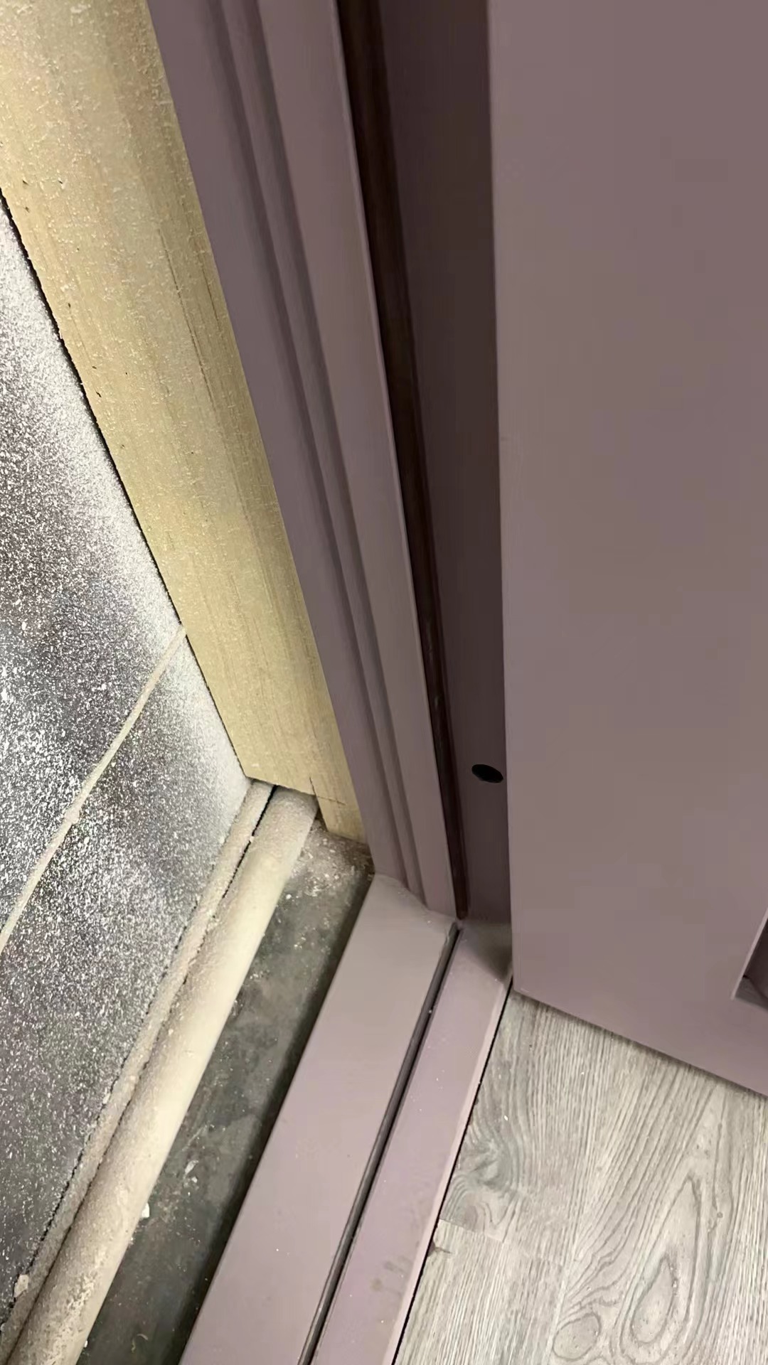 Double panel wrought iron front entry door with square top in purple color