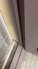 Double panel wrought iron front entry door with square top in purple color