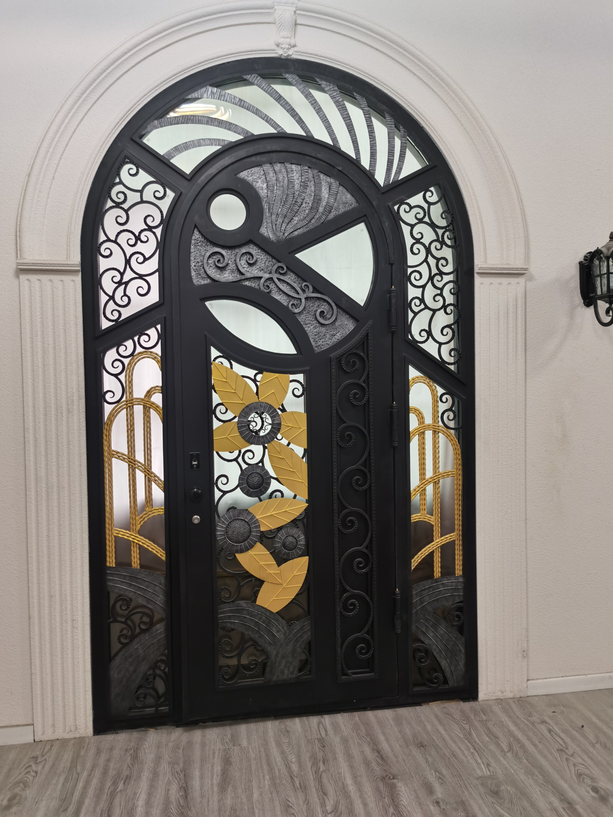 Single iron door with sidelights wrought iron front entry door with Arc top