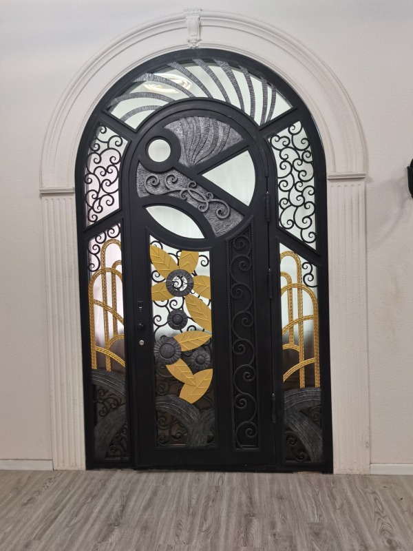 Single iron door with sidelights wrought iron front entry door with Arc top