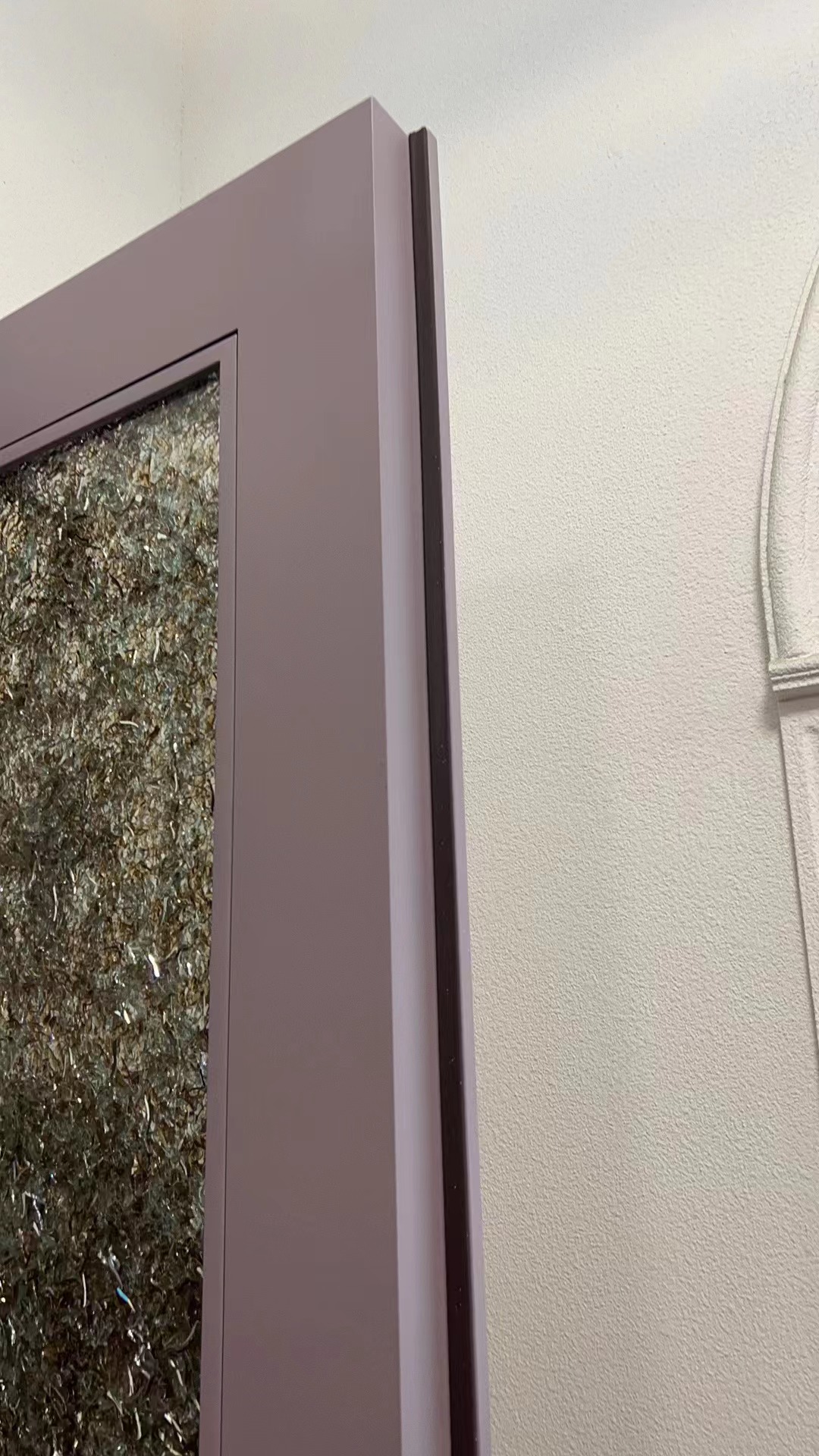 Double panel wrought iron front entry door with square top in purple color