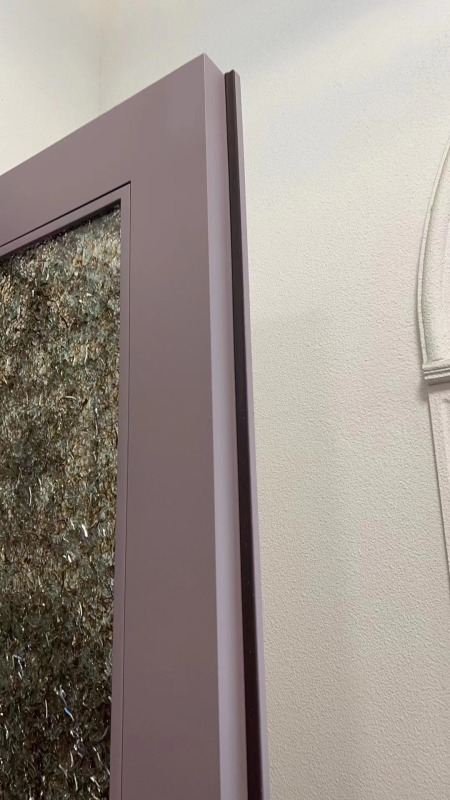 Double panel wrought iron front entry door with square top in purple color