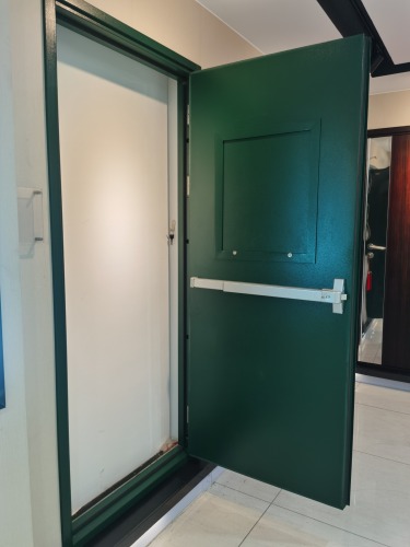 Single UL listed 2 Hours fire rated steel door with panic bar and trim