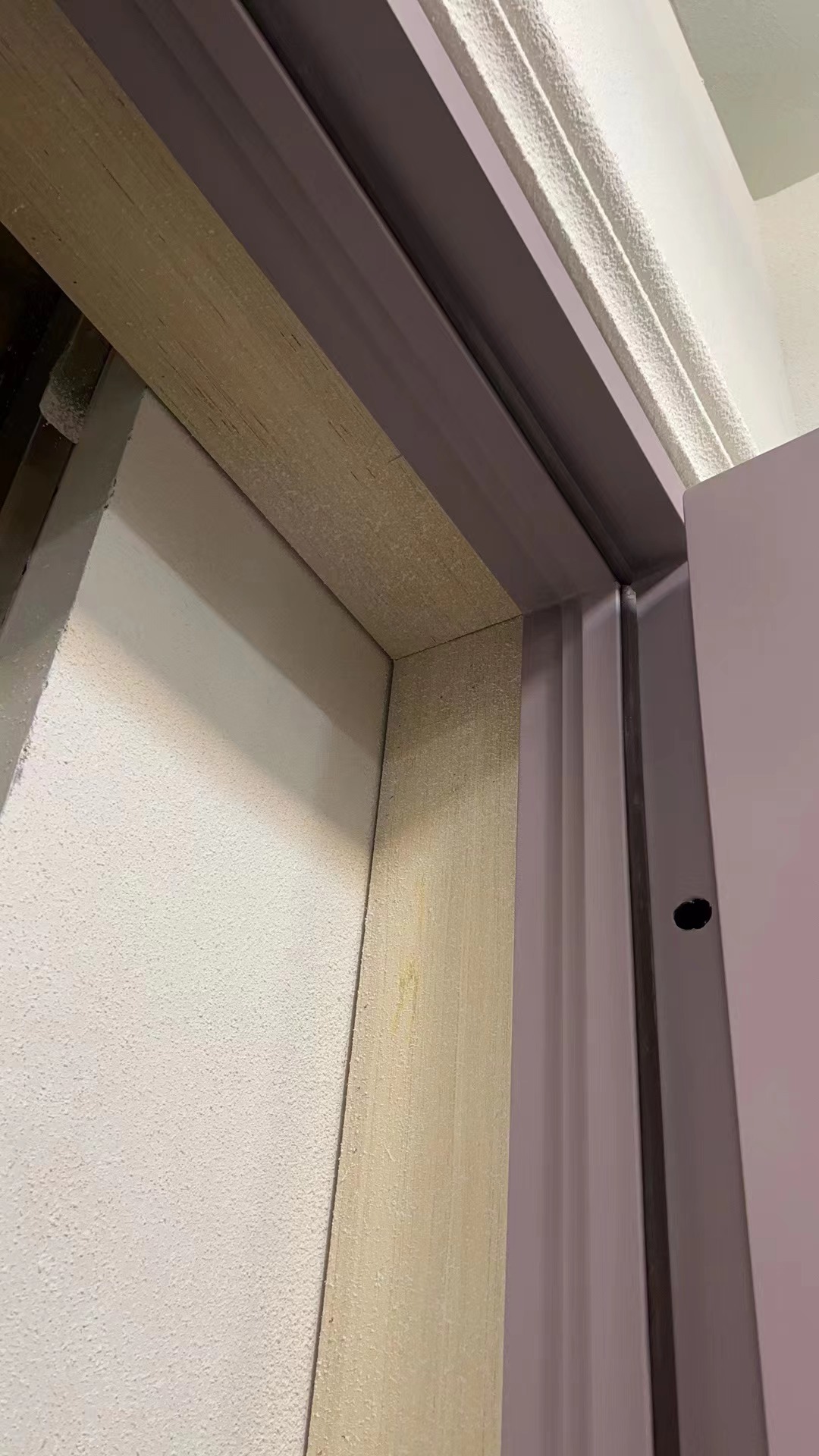 Double panel wrought iron front entry door with square top in purple color