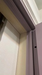 Double panel wrought iron front entry door with square top in purple color