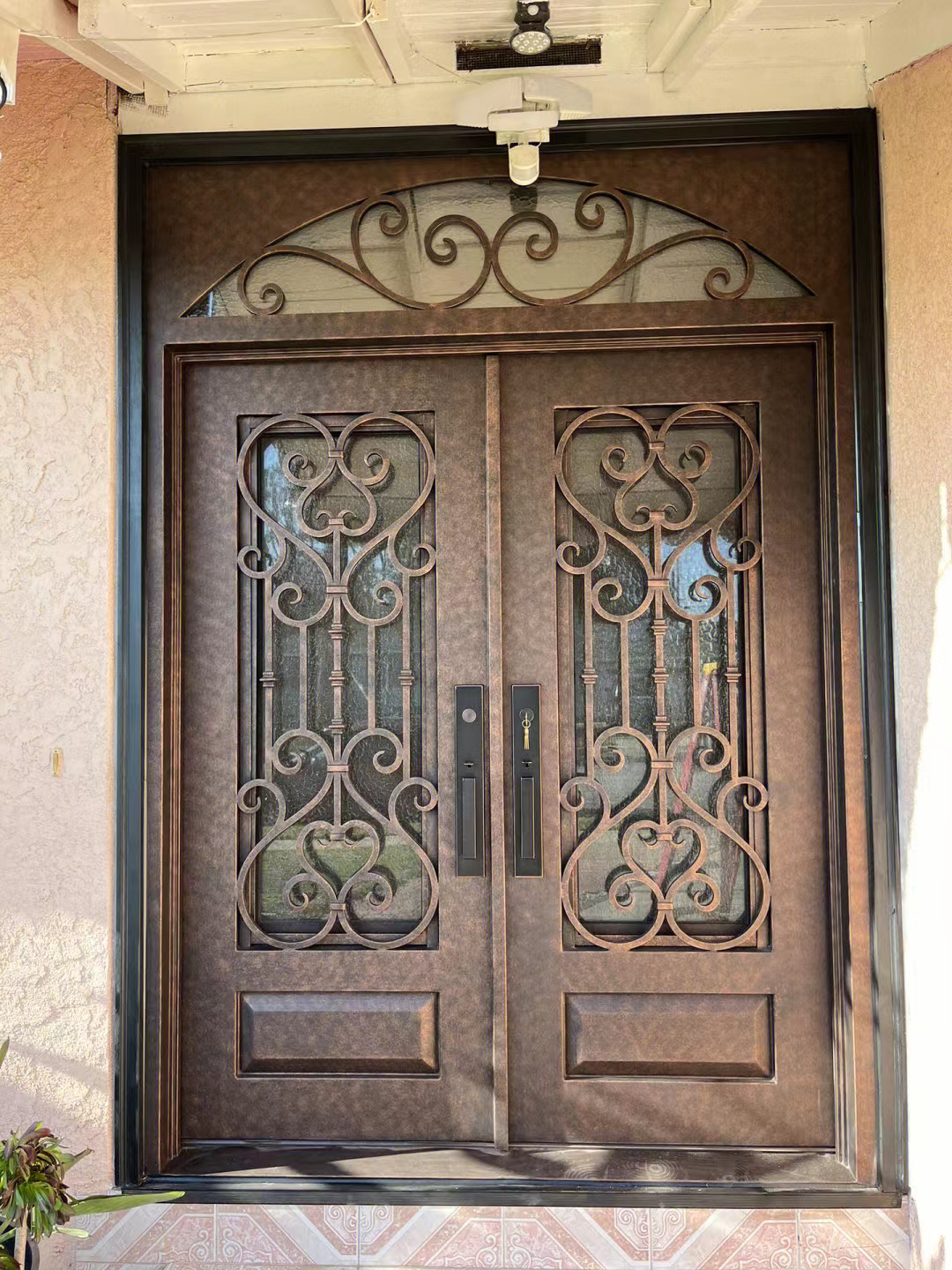 Wrought Iron Door Frame House Main Entrance Dark Brown Steel Door for Villa