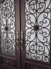 Wrought Iron Door Frame House Main Entrance Dark Brown Steel Door for Villa