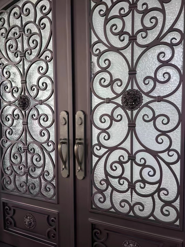 Wrought Iron Door Frame House Main Entrance Dark Brown Steel Door for Villa