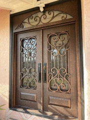 Wrought Iron Door Frame House Main Entrance Dark Brown Steel Door for Villa