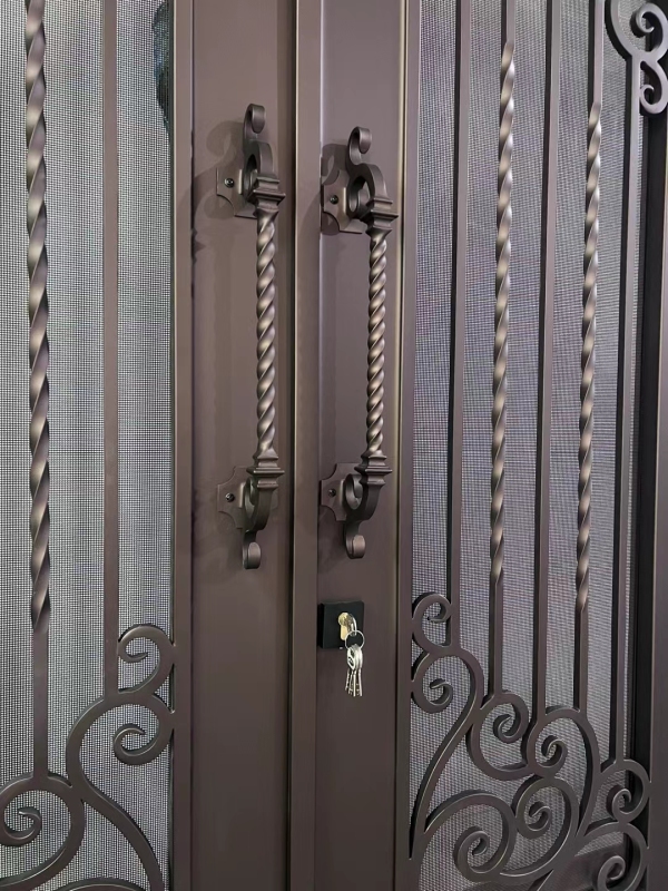 Wrought Iron Door Frame House Main Entrance Dark Brown Steel Door for Villa