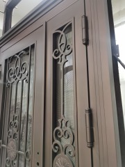 Wrought Iron Door Frame House Main Entrance Dark Brown Steel Door for Villa