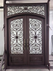Wrought Iron Door Frame House Main Entrance Dark Brown Steel Door for Villa