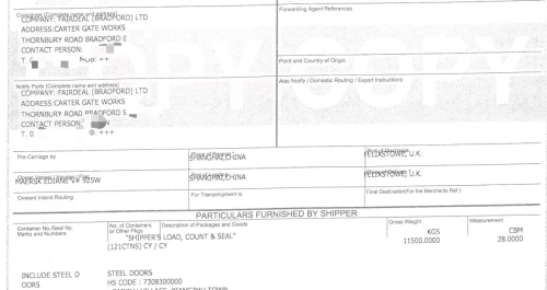 [BRADFORD, England]the 121 sets of steel doors supply contract signed with FAIRDEAL (BRADFORD) LTD has been successfully completed