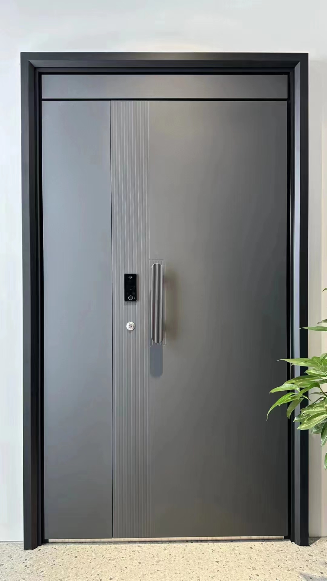Modern Luxury Front door House Exterior Steel Front Entry Doors With golden insert plate and Smart Lock